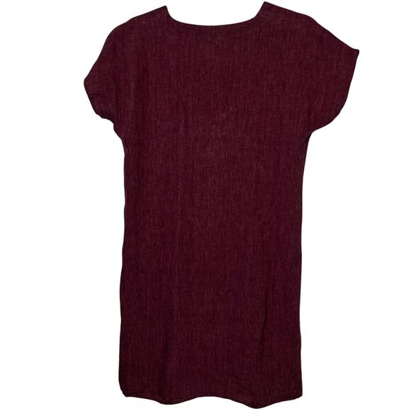J. Jill Love Linen A-Line Dress Women's Size S/P Burgundy Short Sleeve V-Neck - Picture 3 of 7